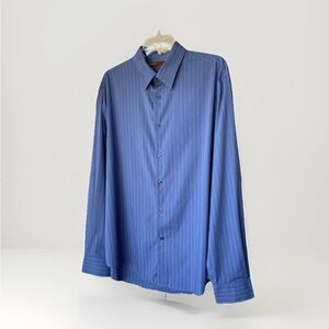 Perry Ellis Men’s Wrinkle Free LS Shirt Blue White Stripes 100% Cotton Size XL